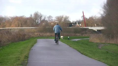 Man rides bicycle in wetlands Stock Footage 108306