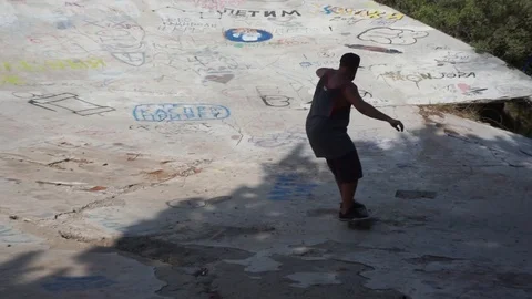 Man rides a skateboard on a special platform Video stock 102779246