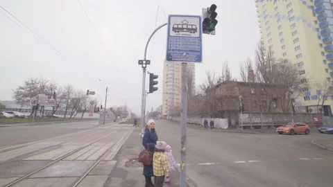 Man rides a Soviet tram and looks out the window. point of view Stock Footage 129575846