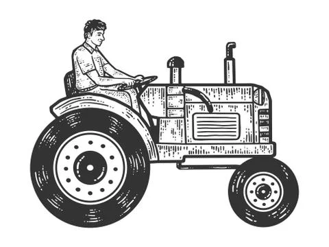 A man rides a tractor. Sketch scratch board imitation. Stock Illustration
