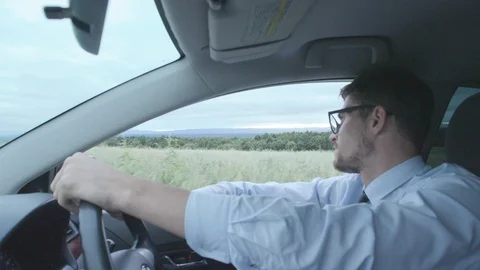Man rides on a wheat field Stock Footage 118680677