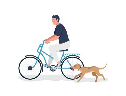 Man riding on bicycle with dog running flat color vector detailed character Stock Illustration
