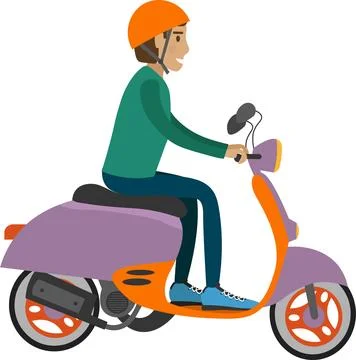 Man riding electric moped vector icon isolated on white Stock Illustration