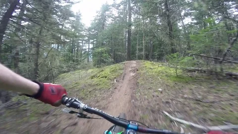 Man Riding Fast Down Beautiful Green Trail Stock Footage 78076660