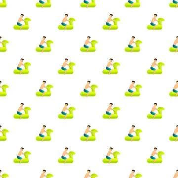 Man riding green inflatable pool toy pattern Stock Illustration