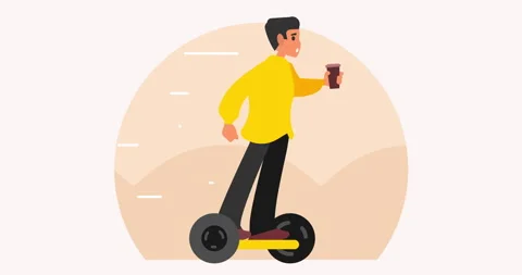 Man Riding Hoverboard with Coffee Stock-Footage 339575133