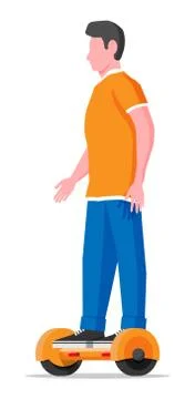 Man riding on hoverboard isolated on white Stock Illustration