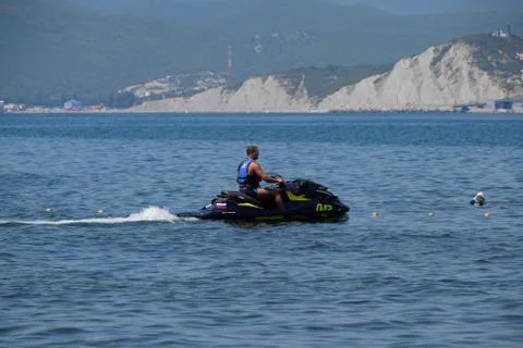 A man is riding a hydrocycle. Foto stock