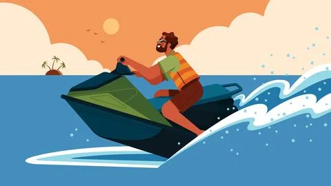 Man Riding Jet Ski Stock Illustration