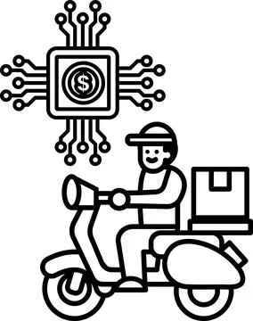 A man is riding a motorcycle with a box on the back Stock Illustration
