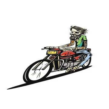 A man riding motorcycle on the road vector illustration. Illustrazione stock
