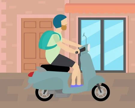 Man riding scooter Stock Illustration
