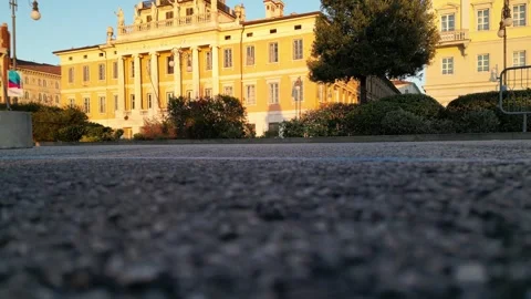 Man riding a small folding bicycle on a bike lane italy Stock Footage 295520151