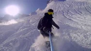 Man Riding On Snowboard With Selfie Gopro Stick In His Hand Stock Footage