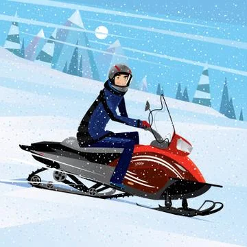 Man riding on a snowmobile Illustrazione stock