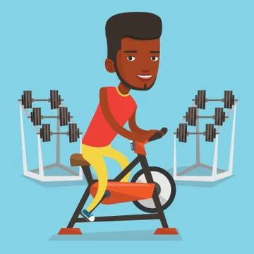 Man riding stationary bicycle vector illustration Illustrazione stock