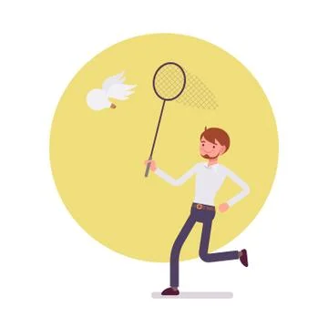 Man with ringnet is trying to catch an idea, wing bulb Stock Illustration