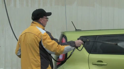 Man Rinsing Off Car Stock Footage 47453734