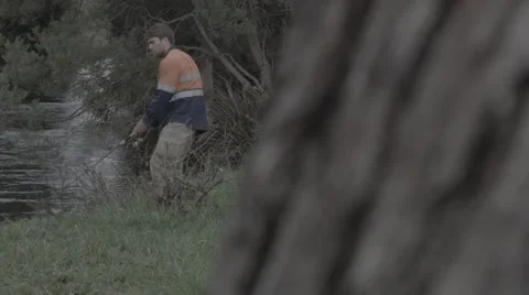 Man River Fishing Stock Footage 45179953