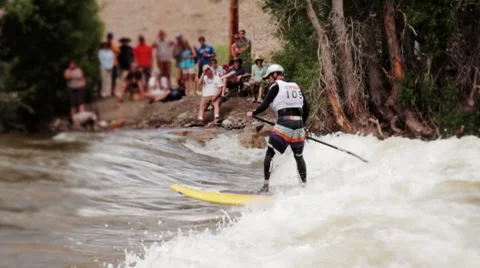 Man River Surfing Stock Footage 7133629