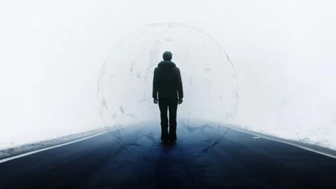 Man on road with IG technology sphere Stock Footage 323324604