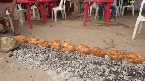Man roasting chicken on sidewalk Video stock 152916634