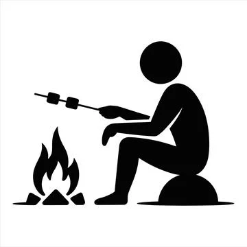 Man Roasting Marshmallows on Campfire Silhouette Vector Icon Stock Illustration