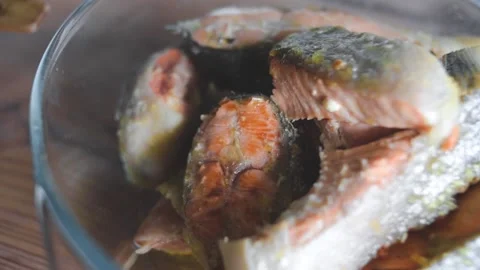 A man roasts fish Stock Footage 131493530