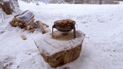 Man roasts steaks on grill Stock Footage 105565757