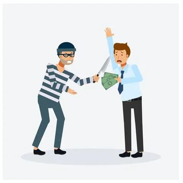 A man is robbed, Bad guy is robbery by his knife ,intimidate for money. Vecto Stock Illustration