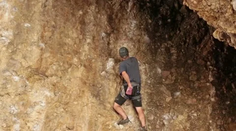 Man rock climbing over hang Maple Box Canyon Utah HD 2699 Stock Footage 11623718