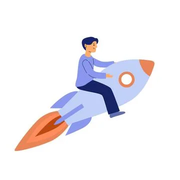 Man on rocket isolated, concept of startup, start to business Stock Illustration