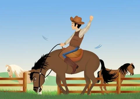 Man on a rodeo horse Stock Illustration