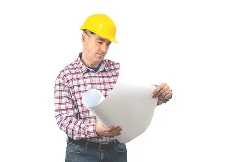 A man  with a roll of paper.  builder, designer keeps a sheet Stock Photos