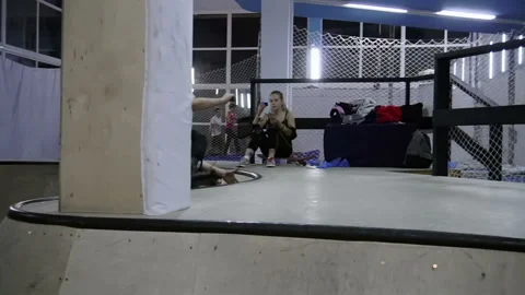 Man in roller skates jumps to the training ground and slides on it after which 스톡 동영상 102150629