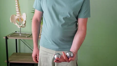 Man Rolling Chinese Baoding Balls in Hand Stock Footage 296579958