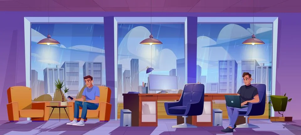 Man in room with window workplace vector interior Stock Illustration