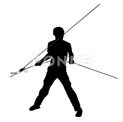 Man with rope rock climbing instructor guides to climber up vector  silhouette: Royalty Free #132625774