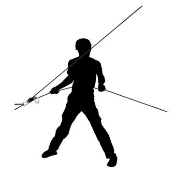 Man with rope rock climbing instructor guides to climber up vector silhouette Stock Illustration