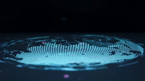 Man rotates celestial map on the touch screen sensory interactive table. Видео 106564684