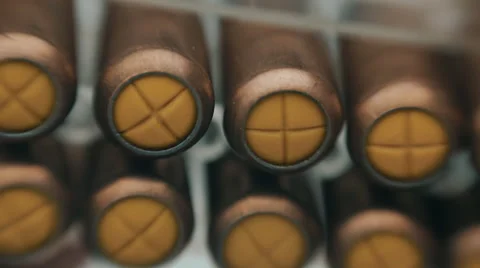 Man rotates in hand and carefully examines the packaging of new gas cartridge Video stock 61552968