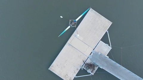 Man rowing aerial pontoon Video stock 106537308