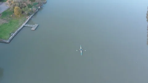 Man rowing aerial single scull Video stock 106537320