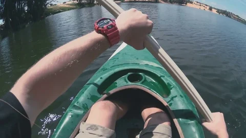 Man rowing with a paddle close-up Stock Footage 73458524