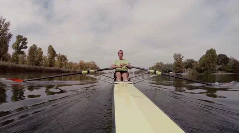 Man rowing in professional boat Stock Footage 42173467