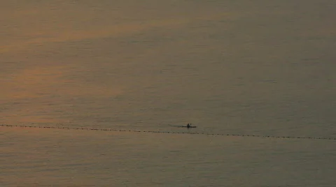 Man rowing in sea at sunset Stock Footage 645024