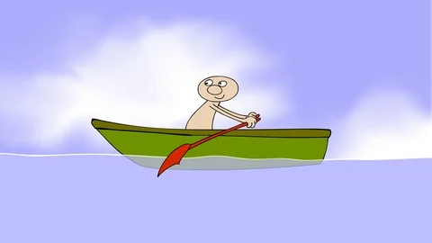 Man rowing on a small boat. Video stock 88244853