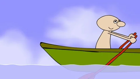 Man rowing on a small boat. Stock Footage 88345266