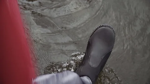 Man rows paddle in boat Stock Footage 120496006