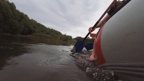 Man rows paddle in boat Video stock 120496476